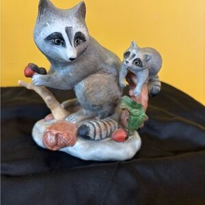 Gray Raccoon and baby raccoon Figurine